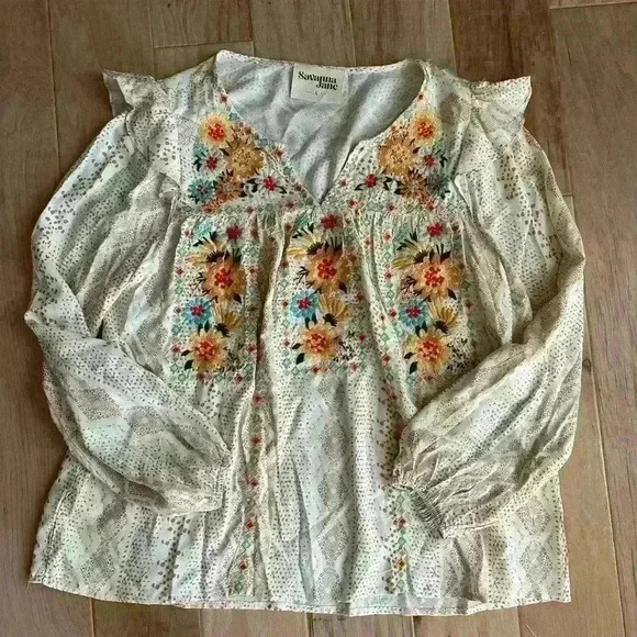 Savanah Jane embroidered top size L new no tags - Picture 3 of 6